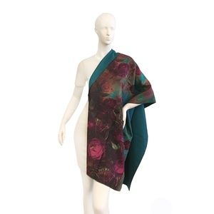 Susan Graver Cashmere-Feel Double Sided Shawl: Teal/Multi: New Never Worn Sample